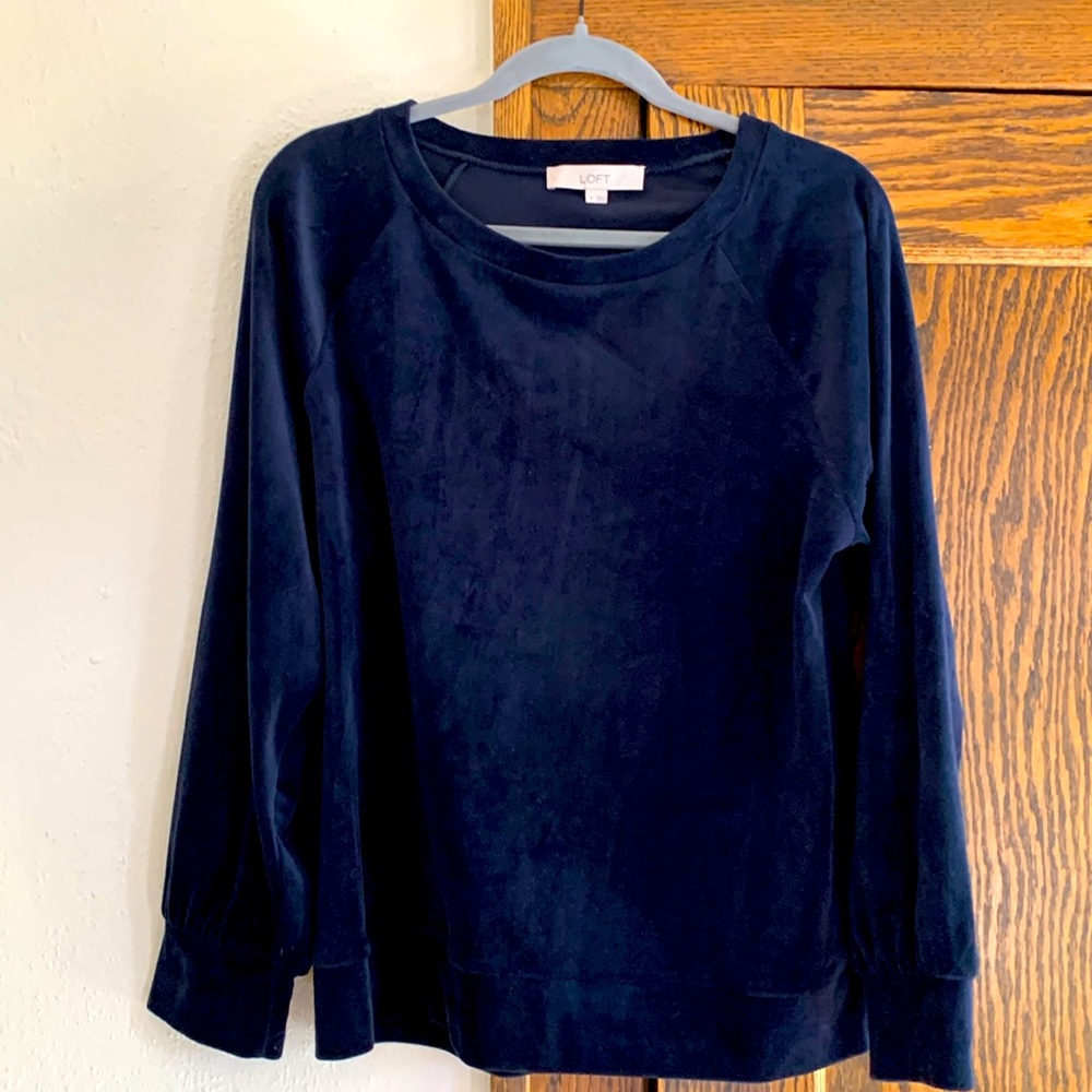 Navy blue faux velvet top